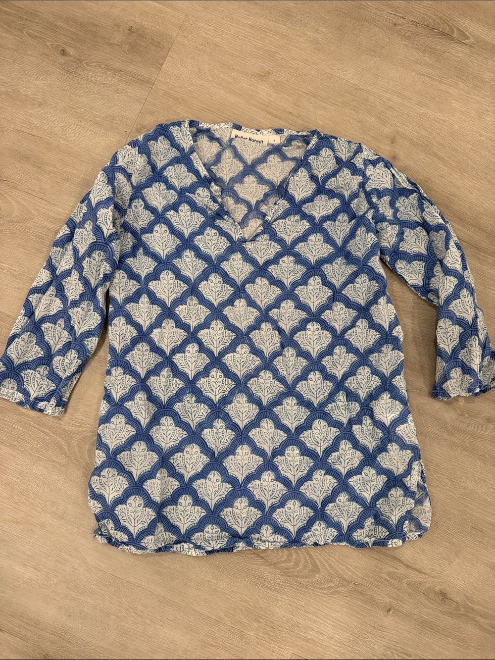 Roller Rabbit Blue and White V-Neck Printed coverup